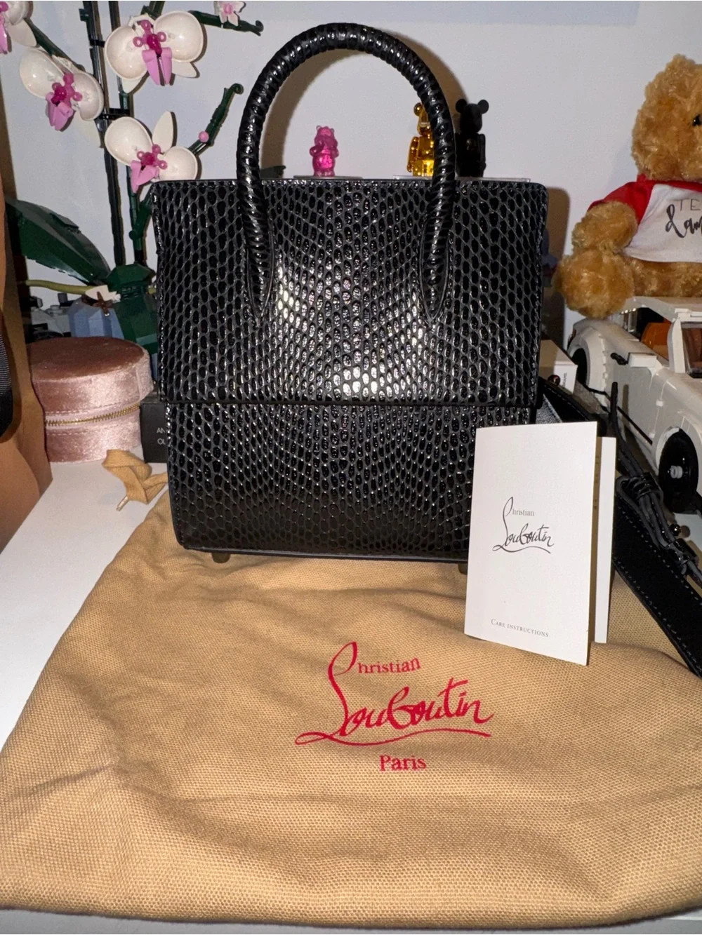Christian Louboutin Black Textured Mini Tote with Top Handles